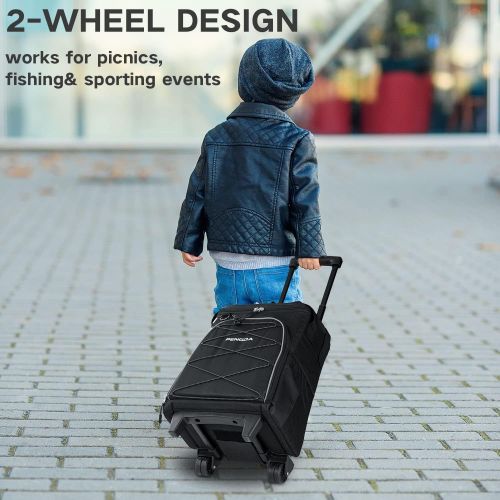  PENGDA Rolling Cooler 36 Can Insulated Rolling Bag with Wheels, Collapsible Soft Cooler Cart Leakproof Trolley for Picnics, Camping, Beach Trip, School, Working, Grocery Store Exte