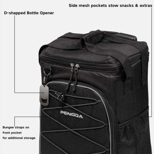  PENGDA Rolling Cooler 36 Can Insulated Rolling Bag with Wheels, Collapsible Soft Cooler Cart Leakproof Trolley for Picnics, Camping, Beach Trip, School, Working, Grocery Store Exte