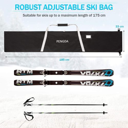  PENGDA Ski Bag Adult (Unisex) Eco Alpine Ski Bag 600D Polyester Water-Resistant Adjustable Length Ski Bag for Ski, Travel, 185CM