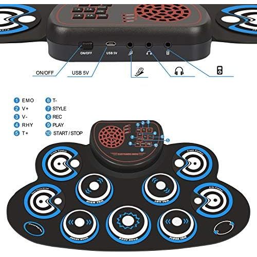  [아마존베스트]PENGDA Electronic Drum Set Kids Foldable Practice Drum Pad Rechargeable Drum Kit, Built in Speakers Foot Pedals,Drum Sticks, Birthday Gift for Beginners (Blue)