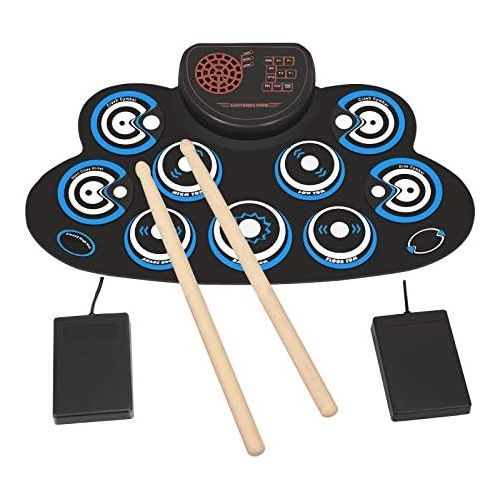  [아마존베스트]PENGDA Electronic Drum Set Kids Foldable Practice Drum Pad Rechargeable Drum Kit, Built in Speakers Foot Pedals,Drum Sticks, Birthday Gift for Beginners (Blue)