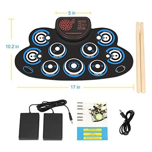  [아마존베스트]PENGDA Electronic Drum Set Kids Foldable Practice Drum Pad Rechargeable Drum Kit, Built in Speakers Foot Pedals,Drum Sticks, Birthday Gift for Beginners (Blue)