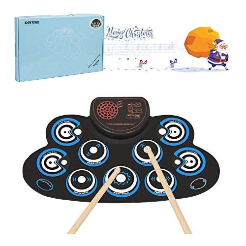  [아마존베스트]PENGDA Electronic Drum Set Kids Foldable Practice Drum Pad Rechargeable Drum Kit, Built in Speakers Foot Pedals,Drum Sticks, Birthday Gift for Beginners (Blue)