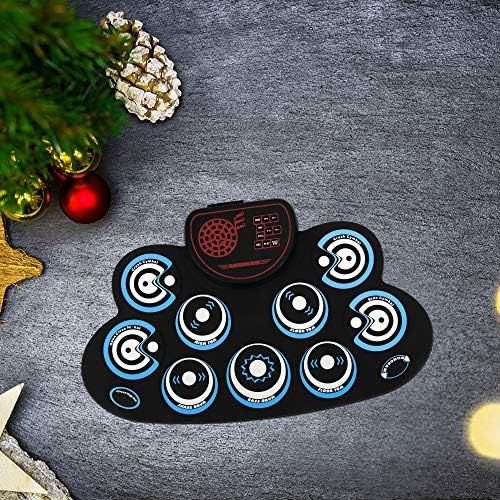  [아마존베스트]PENGDA Electronic Drum Set Kids Foldable Practice Drum Pad Rechargeable Drum Kit, Built in Speakers Foot Pedals,Drum Sticks, Birthday Gift for Beginners (Blue)