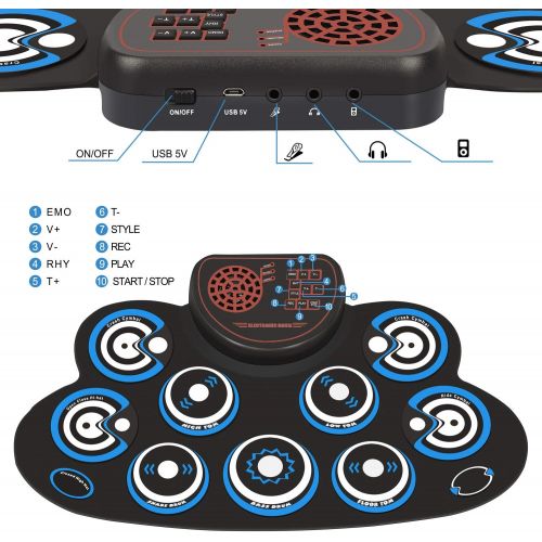  [아마존베스트]PENGDA Electronic Drum Set Kids Foldable Practice Drum Pad Rechargeable Drum Kit, Built in Speakers Foot Pedals,Drum Sticks, Birthday Gift for Beginners (Blue)