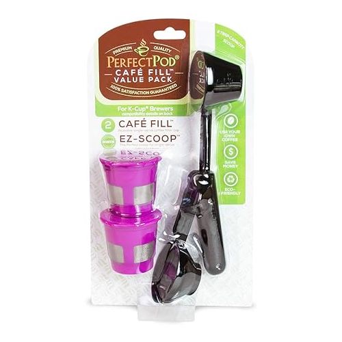  Cafe Fill Value Pack by Perfect Pod - Reusable K Cup Coffee Pod Filters & Scoop, Compatible with Keurig K-Duo, K-Mini, 1.0, 2.0, K-Series and Select Single Cup Coffee Makers