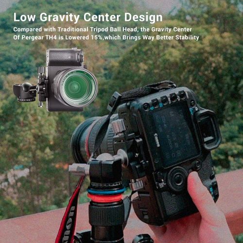  PERGEAR TH4 Ball Head TH3 Tripod Ballhead Upgraded Version, Aluminum Alloy Construction, Weights 190g6.7oz, 10KG22lbs Payload, Easy Panoramic Shooting, Easy Switch Between Vertic