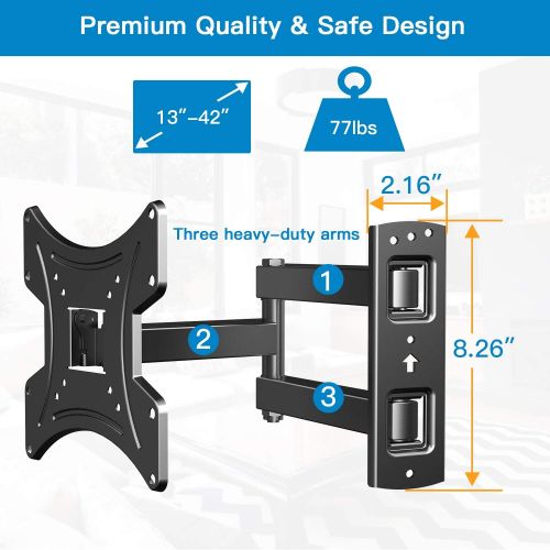  [아마존 핫딜]  [아마존핫딜]PERLESMITH Full Motion TV Wall Mount Bracket for 13-42 Inch TVs with Swivel & Extends 16 Inch - Wall Mount TV Bracket VESA 200x200 Fits TVs up to 77lbs - with HDMI Cable, Bubble Le