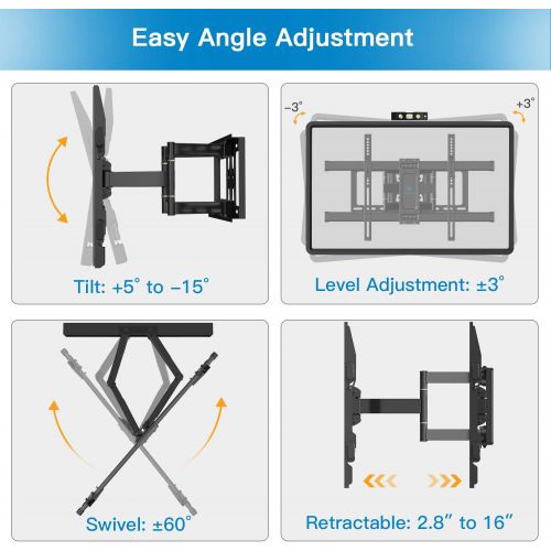  [아마존 핫딜] [아마존핫딜]PERLESMITH TV Wall Mount Bracket Full Motion Dual Articulating Arm for Most 37-70 Inch LED, LCD, OLED, Flat Screen, Plasma TVs up to 132lbs VESA 600×400 with Tilt, Swivel and Rotat