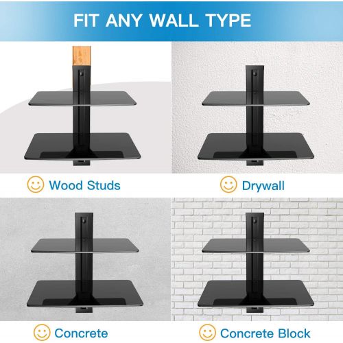  [아마존 핫딜] PERLESMITH Floating Wall Mounted Shelf Double AV Shelf with Strengthened Tempered Glasses for DVD Players,Cable Boxes, Games Consoles, TV Accessories - Holds up to 22 lbs