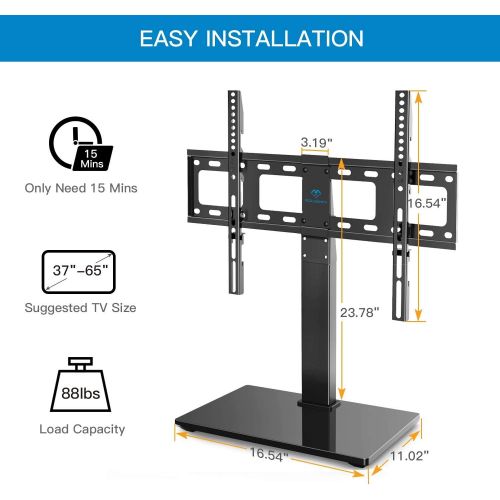  [아마존 핫딜] PERLESMITH Universal Swivel TV Stand / Base - Table Top TV Stand for 37-65 inch LCD LED TVs - Height Adjustable TV Mount Stand with Tempered Glass Base, VESA 600x400mm, Holds up to