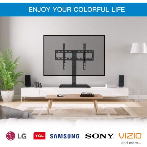  [아마존 핫딜] PERLESMITH Universal Swivel TV Stand / Base - Table Top TV Stand for 37-65 inch LCD LED TVs - Height Adjustable TV Mount Stand with Tempered Glass Base, VESA 600x400mm, Holds up to