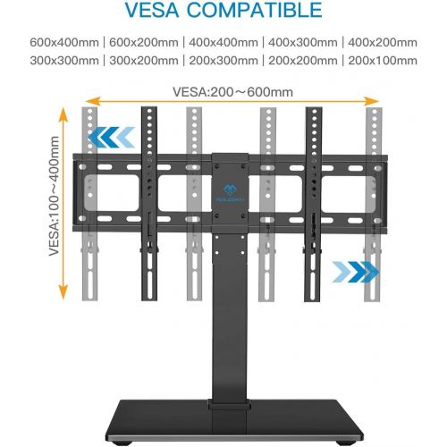  [아마존 핫딜] PERLESMITH Universal Swivel TV Stand / Base - Table Top TV Stand for 37-65 inch LCD LED TVs - Height Adjustable TV Mount Stand with Tempered Glass Base, VESA 600x400mm, Holds up to