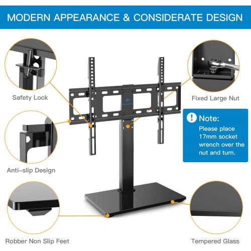  [아마존 핫딜] PERLESMITH Universal Swivel TV Stand / Base - Table Top TV Stand for 37-65 inch LCD LED TVs - Height Adjustable TV Mount Stand with Tempered Glass Base, VESA 600x400mm, Holds up to