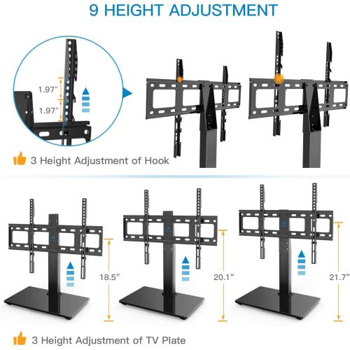  [아마존 핫딜] PERLESMITH Universal Swivel TV Stand / Base - Table Top TV Stand for 37-65 inch LCD LED TVs - Height Adjustable TV Mount Stand with Tempered Glass Base, VESA 600x400mm, Holds up to