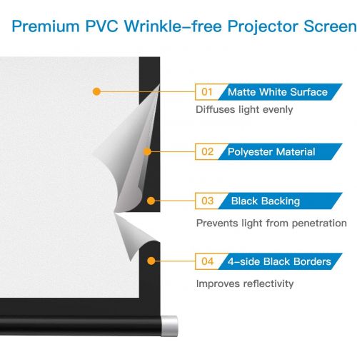  [아마존베스트]PERLESMITH Manual Pull Down Projector Screen 100 inch 16:9 HD Widescreen - Retractable Auto-Locking Portable Projection Screen for Indoor Outdoor Movie, Home Theater, Cinema, Gamin