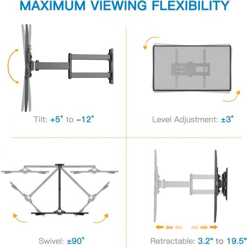  [아마존베스트]PERLESMITH TV Wall Mount Bracket Full Motion Single Articulating Arm for Most 32-55 Inch LED, LCD, OLED, Flat Screen, Plasma TVs with Tilt, Swivel and Rotation up to 110lbs VESA 40