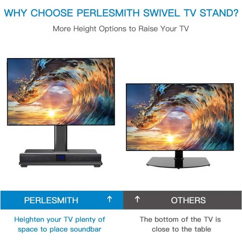  [아마존베스트]PERLESMITH Universal TV Stand Table Top TV Base for 32 to 55 inch LCD LED OLED 4K Plasma Flat Screen TVs - Height Adjustable TV Mount Stand with Tempered Glass Base, VESA 400x400mm