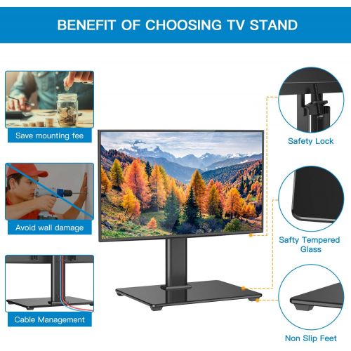  [아마존베스트]PERLESMITH Universal TV Stand Table Top TV Base for 32 to 55 inch LCD LED OLED 4K Plasma Flat Screen TVs - Height Adjustable TV Mount Stand with Tempered Glass Base, VESA 400x400mm