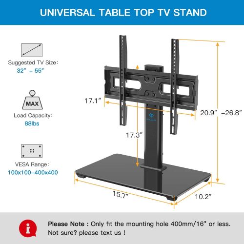  [아마존베스트]PERLESMITH Universal TV Stand Table Top TV Base for 32 to 55 inch LCD LED OLED 4K Plasma Flat Screen TVs - Height Adjustable TV Mount Stand with Tempered Glass Base, VESA 400x400mm