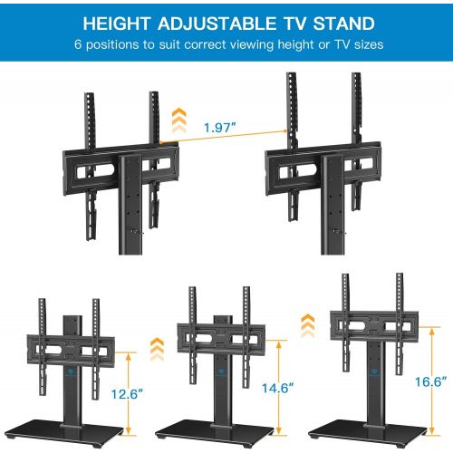  [아마존베스트]PERLESMITH Universal TV Stand Table Top TV Base for 32 to 55 inch LCD LED OLED 4K Plasma Flat Screen TVs - Height Adjustable TV Mount Stand with Tempered Glass Base, VESA 400x400mm