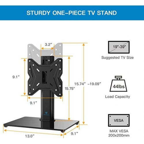  [아마존베스트]PERLESMITH Swivel Universal TV Stand/Base - Table Top TV Stand for 19-39 inch LCD LED TVs/Monitor/PC - Height Adjustable TV Mount Stand with Tempered Glass Base, VESA 200x200mm