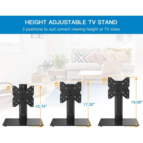  [아마존베스트]PERLESMITH Swivel Universal TV Stand/Base - Table Top TV Stand for 19-39 inch LCD LED TVs/Monitor/PC - Height Adjustable TV Mount Stand with Tempered Glass Base, VESA 200x200mm