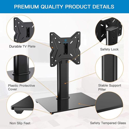  [아마존베스트]PERLESMITH Swivel Universal TV Stand/Base - Table Top TV Stand for 19-39 inch LCD LED TVs/Monitor/PC - Height Adjustable TV Mount Stand with Tempered Glass Base, VESA 200x200mm