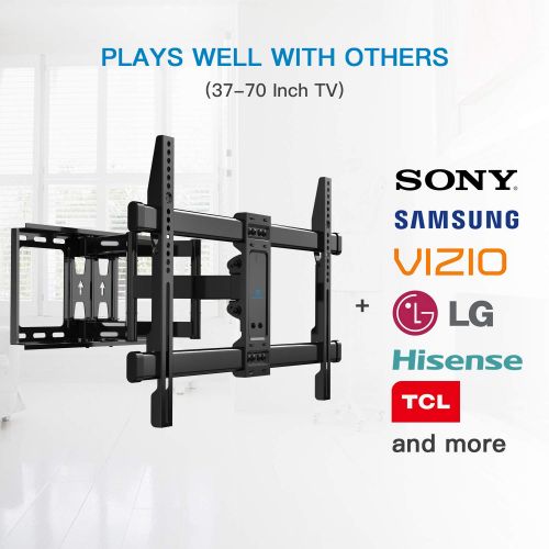  PERLESMITH Full Motion TV Wall Mount Bracket Dual Articulating Arms Bear up to 132lbs for Most 37-70 inch TV with Tilt, Swivel, Rotation fit LED, LCD, OLED, Plasma Flat Screen TV,