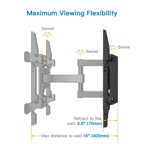  PERLESMITH TV Wall Mount Bracket Full Motion Dual Articulating Arm for Most 37-70 Inch LED, LCD, OLED, Flat Screen, Plasma TVs up to 132lbs VESA 600×400 with Tilt, Swivel and Rotat