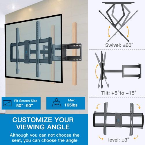  PERLESMITH TV Wall Mount Bracket Full Motion - Fits 16, 18 or 24 Studs - for Most 50-90 Inch LED LCD OLED 4K TVs up to 165lbs Max VESA 800x400mm, 23.62 Extension - PSXFK1