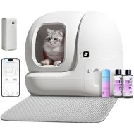 PETKIT Self Cleaning Cat Litter Box, PuraMax Cat Litter Box for Multiple Cats, App Control/xSecure/Odor Removal Automatic Cat Litter Box includes Trash Bags and K3 Smart Air Purifier Spray