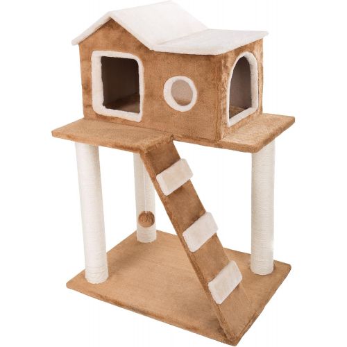  3 Tier Cat Tree- Plush Multilevel Cat Tower with Scratching Posts, Climbing Ladder, Cat Condo and Hanging Toy for Cats and Kittens By PETMAKER (34.5A”)