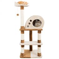 4 Tier Cat Tree- Plush Multi-Level Cat Tower with Sisal Scratching Posts, Perch, Cat Condo and Hanging Toy for Cats and Kittens By PETMAKER (47.5”)