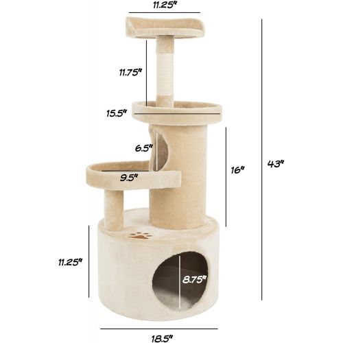  PETMAKER Cat Tree Condo with Tunnel 4 Tier with Scratching Post, 43, Tan