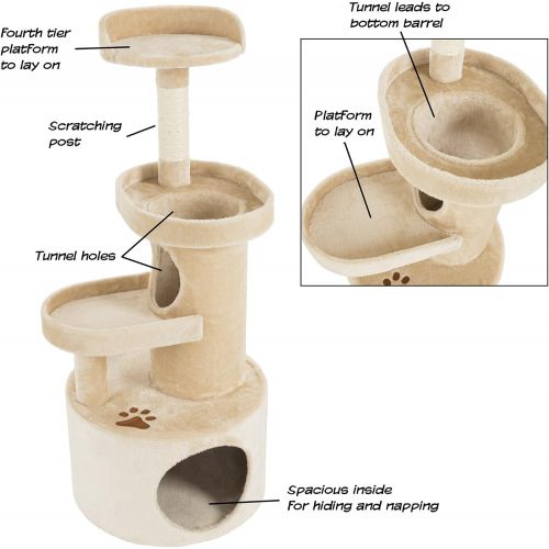  PETMAKER Cat Tree Condo with Tunnel 4 Tier with Scratching Post, 43, Tan