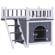 PETSJOY Pet Cat Dog House, Wooden Dog Cat Room Shelter, Weatherproof Puppy House Kitty Condo Room with Balcony for Indoor and Outdoor Use, Feral Insulated Pet House Log Cabin