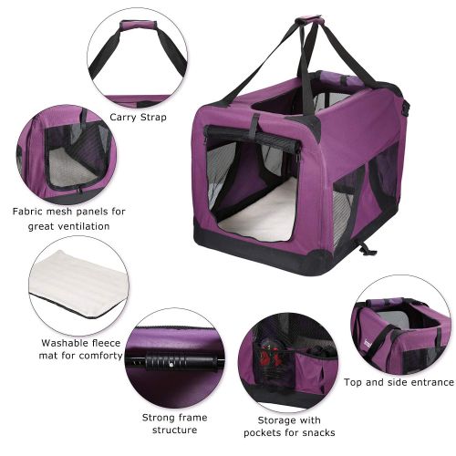  PETTOM Folding Soft Dog Crate Kennel 27 x 20 x 20in Travel Carrier for Pet Indoor Outdoor 2 Door Portable Collapsible Travel Carrier Padded Fleece Bedding Strong Steel Frame for Me