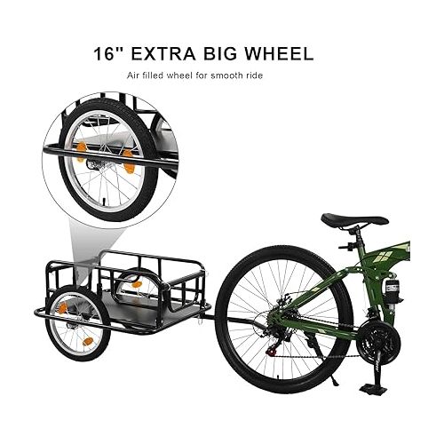  PEXMOR Foldable Bike Cargo Trailer with Universal Bike Hitch, Bicycle Wagon Trailer with 16