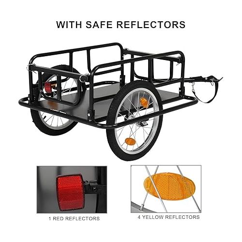  PEXMOR Foldable Bike Cargo Trailer with Universal Bike Hitch, Bicycle Wagon Trailer with 16