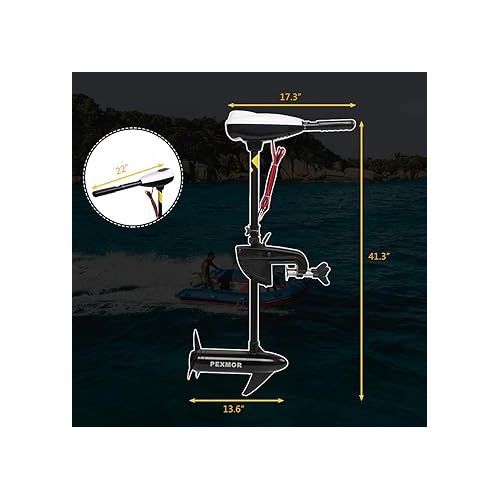  PEXMOR 46LBS Thrust 8 Speed Electric Trolling Motor, Electric Outboard Boat Motor w/Adjustable Handle & LED Indicator, Transom Mounted for Saltwater, Kayak, Fishing Boat