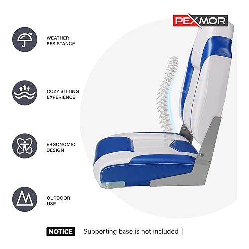  PEXMOR Boat Seats Low/High Back, Folding Boat Seats 2 Pack Stainless Steel Screws Included, Fold-Down Fishing Boat Seats Waterproof Captain Boat Seat w/Aluminum Hinges & Thick Soft Cushion, 2 Packs