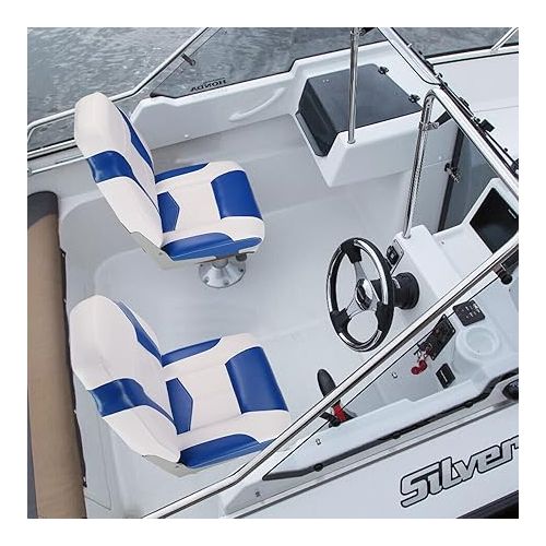  PEXMOR Boat Seats Low/High Back, Folding Boat Seats 2 Pack Stainless Steel Screws Included, Fold-Down Fishing Boat Seats Waterproof Captain Boat Seat w/Aluminum Hinges & Thick Soft Cushion, 2 Packs