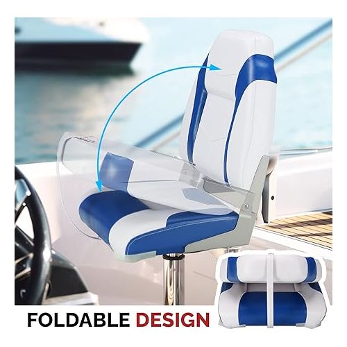  PEXMOR Boat Seats Low/High Back, Folding Boat Seats 2 Pack Stainless Steel Screws Included, Fold-Down Fishing Boat Seats Waterproof Captain Boat Seat w/Aluminum Hinges & Thick Soft Cushion, 2 Packs