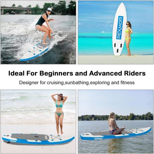  PEXMOR 11 Inflatable Stand Up Paddle Board (6 Inches Thick) with SUP Accessories & Carry Bag | Wide Stance, Bottom Fin for Paddling, Surf Control, Non-Slip Deck | Youth & Adult Sta