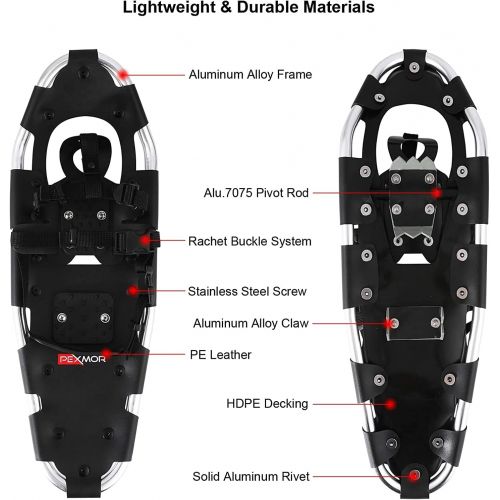  [아마존베스트]PEXMOR 21/25/28/30 Snowshoes for Men Women Youth, Lightweight Aluminum Terrain Snow Shoes with Adjustable Nylon Bindings & Carrying Tote Bag for Hiking Climbing