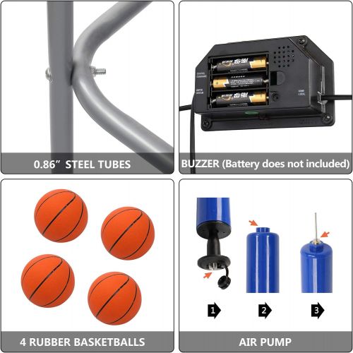  [아마존베스트]PEXMOR Foldable Basketball Arcade Game w/ 4 Balls, Dual Shot, 8 Game Options, Indoor Electronic Basketball Game for Kids, Adults
