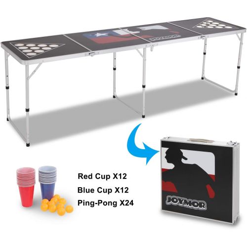  PEXMOR 8 FT Folding Beer Pong Table with Cup Holes & Safety Lock, Portable Beer Game Table Height Adjustable Lightweight with 24 Cups & Ping-Pongs,Upgraded Stability Pong Game Tabl