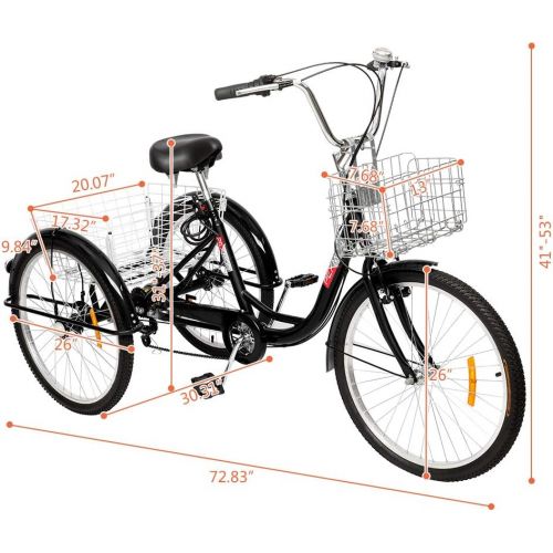  PEXMOR Adult Tricycle, 7 Speed Trike Cruiser Bike, 24/26 Inch Three-Wheeled Bicycle with Foldable Front & Rear Basket Adjustable Height Seat for Recreation, Shopping Mens Womens Bi
