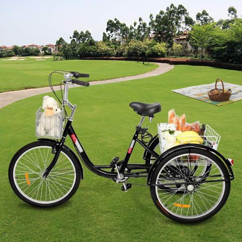  PEXMOR Adult Tricycle, 7 Speed Trike Cruiser Bike, 24/26 Inch Three-Wheeled Bicycle with Foldable Front & Rear Basket Adjustable Height Seat for Recreation, Shopping Mens Womens Bi